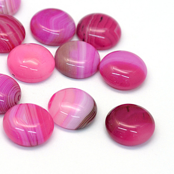 Dyed Natural Striped Agate/Banded Agate Cabochons, Half Round/Dome, Camellia, 14x5~6mm