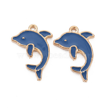 Light Gold Marine Blue Dolphin Alloy+Enamel Pendants