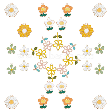 Light Gold Mixed Color Flower Alloy+Enamel Pendants