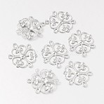 Flower 316 Surgical Stainless Steel Filigree Joiners, Chandelier Components, Stainless Steel Color, 19x17x1mm, Hole: 2x1mm(STAS-M256-04)