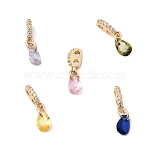 Brass 2-Loop Oval Spacer Bars with Teardrop Cubic Zirconia Tassel, Mixed Color, 14.5x4x2.5mm, Hole: 1.4mm(ZIRC-L106-01G)