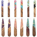 12Pcs 6 Styles Transparent Resin & Walnut Wood Pendants, Mixed Shapes, with Gold Foil, Waxed, Mixed Color, 40~44x5~7.5x3.5~4mm, Hole: 1.5~2mm, 2pcs/style (RESI-YW0002-13)