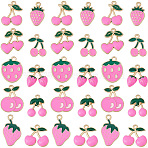 40Pcs 10 Styles Zinc Alloy Pendants, with Enamel, Strawberry/Cherry Charm, Light Gold, Pink, 17~24x14~18.5x1~3.5mm, Hole: 1.2~1.6mm, 4pcs/style(ENAM-SC0007-67)