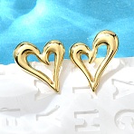 304 Stainless Steel Stud Earrings for Women, Ion Plating(IP), Hollow Heart, Real 18K Gold Plated, 18x15mm(EJEW-L296-077G)