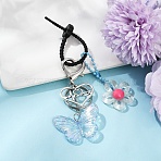 Acrylic Butterfly & Resin Flower Pendant Keychains, with Silicone Cable Zip Ties and Zinc Alloy Lobster Claw Clasps, Alice Blue, 100mm(KEYC-YW00179-07)