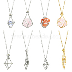 4Pcs 4 Styles 201 with 304 Stainless Steel Macrame Pouch Braided Gemstone Holder, Adjustable Pendant Necklace Making, with Curb Chains & Lobster Claw Clasp, Stainless Steel Color, 15.94~19-7/8 inch(40.5~50.5cm), 1pc/style(NJEW-YW0001-22)