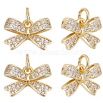 12Pcs Rack Plating Brass Micro Pave Cubic Zirconia Pendants, Long-Lasting Plated, Lead Free & Cadmium Free, Bowknot Charms, with Jump Ring, Real 18K Gold Plated, 9x13.5x4mm(KK-BBC0017-71)