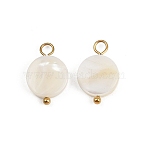 Natural Shell Disc Pendants, with 304 Stainless Steel Loops, Seashell Color, Ion Plating(IP), Real 18K Gold Plated, 15.5~17x10~10.5x2.5~3.5mm, Hole: 2~3mm(X1-STAS-D378-31G)