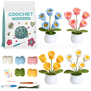 DIY Lily of the Valley Knitting Kits, including Cotton Yarn, Fiberfill, Crochet Needle, Yarn Needle, Tape Measure, Scissor, Hot Melt Glue Stick, Mixed Color(DIY-WH0349-151B)