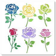 PET Plastic Hollow Out Drawing Painting Stencils Templates, Square, Rose Pattern, 18x18cm(DIY-WH0286-034)