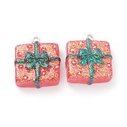 Resin Pendants, for Christmas Festival, with Platinum Iron Peg Bail, Glitter Powder, Gift, Red, 23x20x10mm, Hole: 2mm(RESI-O010-24)
