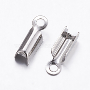 Tarnish Resistant 304 Stainless Steel Folding Crimp Ends, Fold Over Crimp Cord Ends, Stainless Steel Color, 8x2.5x2.5mm, Hole: 1mm(X-STAS-K146-008-2.5mm)