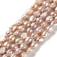 Natural Keshi Pearl Beads Strands, Cultured Freshwater Pearl, Baroque Pearls, Two Side Polished, Grade 3A+, Bisque, 8~9x7~8x6~8mm, Hole: 0.6mm, about 42pcs/strand, 13.78''(35~35.5cm)(PEAR-Z002-26)