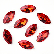Pointed Back Glass Rhinestone Cabochons, Back Plated, Faceted, Horse Eye, Light Siam, 18x9x5mm(RGLA-T083-9x18mm-07)