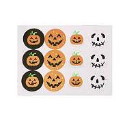 Halloween PVC Plastic Sticker Labels, Self-adhesion, for Suitcase, Skateboard, Refrigerator, Helmet, Mobile Phone Shell, Round, Pumpkin Pattern, Mixed Color, 30x0.02mm, 12pcs/sheet(STIC-PW0003-21E)