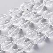 Glass Bead Strands, Faceted, Drop, Clear, 28x17~18mm, Hole: 2mm, 8pcs/strand, 8 inch(21cm)(EGLA-J139-NA01)