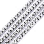 304 Stainless Steel Box Chains, with Spool, Unwelded, Stainless Steel Color, Link: 2x2mm, about 32.8 Feet(10m)/roll(CHS-K012-02B-P)