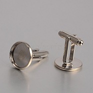 Brass Cuff Button, Cufflink Finding Cabochon Settings for Apparel Accessories, Platinum, 26x14mm, Tray: 12mm(KK-J184-26P)