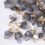Resin Pendants, Imitation Quartz, with Top Light Gold Plated Iron Loops, Nuggets, Gray, 20~21x11x6mm, Hole: 1.8mm(X-RESI-S383-022A)