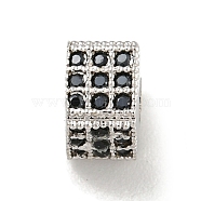 Brass Micro Pave Black Cubic Zirconia Beads, Cube, Platinum, 4.5x4.5x5.5mm, Hole: 2.5mm(KK-G493-37B-P02)