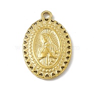 304 Stainless Steel Pendants, Oval with Virgin Mary Charm, Golden, 20.5x13x2mm, Hole: 2mm(STAS-P316-15G)
