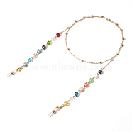 Eyeglasses Chains, Neck Strap for Eyeglasses, with Brass Cable Chains, Cube Transparent Glass Beads, 304 Stainless Steel Lobster Claw Clasps and Rubber Loop Ends, Colorful, Golden, 31.89 inch(81cm)(AJEW-EH00231-01)