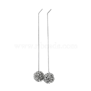 Brass Wire Ball Stud Earrings, Ear Threads, Round, Real Platinum Plated, 80x13mm(EJEW-G357-01P)
