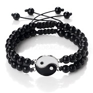 Black and White Yin Yang Non-Magnetic Synthetic Hematite Braided Bracelets, Valentine's Day Adjustable Bracelets for Women Men(NA9786-2)