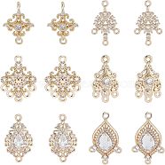 12Pcs 6 Style Links Making Finding Kit, Including Brass Micro Pave Cubic Zirconia Chandelier Component Link & Connectors Charms, Flower & Horse Eye & Teardrop & Rhombus, Light Gold, 16.5~25x10.5~16x3~5mm, Hole: 1.2~1.6mm, 2Pcs/style(DIY-CA0004-74)