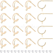 16Pcs Brass Stud Earring Findings, Half Hoop Earring Findings with Vertical Loops, Nickel Free, with 40Pcs Plastic Ear Nuts, Real 18K Gold Plated, 13x3mm, Hole: 1.5mm, Pin: 0.8mm(KK-BC0008-50)