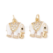 Brass Micro Pave Clear & Black Cubic Zirconia Pendants, with Enamel, Cadmium Free & Lead Free, Elephant, Real 18K Gold Plated, 15.5x14x4mm, Jump Ring: 5x0.8mm, Inner Diameter: 3.4mm.(KK-E005-40G)