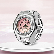 201 Stainless Steel Stretch Watchband Finger Ring Watches, Flat Round Quartz Watch for Unisex, Pink, 15x18mm, Watch Head: 19x27mm, Watch Face: 11.5mm(WACH-G018-03P-05)