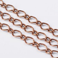 Iron Handmade Chains Figaro Chains Mother-Son Chains, Unwelded, Red Copper Color, with Spool, Mother Link: 7x10mm, Son Link: 4x6mm, 1.2mm thick, about 164.04 Feet(50m)/roll(CHSM026Y-R)