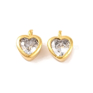 Brass Micro Pave Clear Cubic Zirconia Pendants, Lead Free & Cadmium Free, Heart Charms, Real 24K Gold Plated, 8x6.5x3.5mm, Hole: 1.4mm(KK-U024-07G)