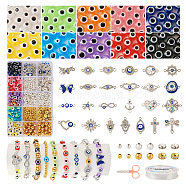 DIY Evil Eye Bracelet Making Kit, Including Cross & Heart & Helm & Infinity & Starfish Alloy Links, Resin Flat Round Beads, Scissor, Mixed Color, 628Pcs/set(DIY-TA0004-41)