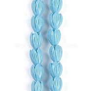 Synthetic Coral Dyed Carved Beads Strands, Flower, Light Sky Blue, 12x8.5mm, Hole: 0.7mm, about 35pcs/strand, 14.06''(35.7cm)(CORA-K009-02)