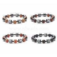 Natural Wood & Synthetic Hematite Beaded Stretch Bracelet, Gemstone Jewelry for Women, Mixed Color, Inner Diameter: 2-1/2 inch(6.5cm)(BJEW-JB07937)