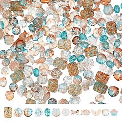 ARRICRAFT 240Pcs 12 Styles Transparent Spray Painted Glass Beads, Rectangle & Sunflower & Fish & Bear & Cat Shape, Mixed Color, 9.5~18x8~14x4~7m, Hole: 1~1.4mm, 20Pcs/style(GLAA-AR0001-40)