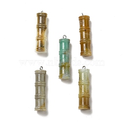 Natural Flower Amazonite Pendants, Bamboo Stick Charms, with Stainless Steel Color Tone 304 Stainless Steel Loops, 45x12.5mm, Hole: 2mm(G-I340-A18)