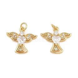 Brass Micro Pave Cubic Zirconia Charms, Heart with Wing Charms, Real 18K Gold Plated, Clear, 13x14.5x3.5mm, Hole: 2.3mm(KK-Q085-10G-02)