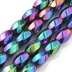 Electroplated Synthetic Non-magnetic Hematite Beads Strands, Long-Lasting Plated, Twist, Rainbow Plated, 8x5.5mm, Hole: 1mm, about 49pcs/strand, 16.06''(40.8cm)(G-P545-G02-02B)