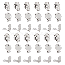 40Pcs 304 Stainless Steel Clip-on Earring Settings, Flat Round, Stainless Steel Color, 20x15x9mm, Hole: 2.5mm(STAS-UN0044-03)