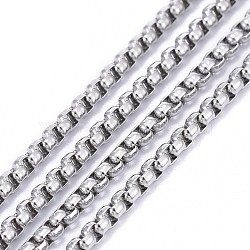 Tarnish Resistant 304 Stainless Steel Box Chains, with Spool, Unwelded, Stainless Steel Color, Link: 2x2mm, about 32.8 Feet(10m)/roll(CHS-K012-02B-P)