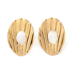 304 Stainless Steel Stud Earring Findings, Hollow Oval with Hole, Golden, 23x16.5mm, Hole: 1.5mm, Pin: 0.8mm(STAS-P328-16G)