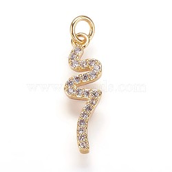 Brass Micro Pave Cubic Zirconia Pendants, Twist, Golden, 20.5x6x2mm, Hole: 3mm(ZIRC-K070-34G)