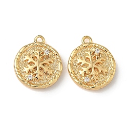 Christmas Brass Micro Pave Clear Cubic Zirconia Pendants, Long-Lasting Plated, Real 18K Gold Plated, Snowflake, 14x12x2.5mm, Hole: 1.2mm(KK-A280-03D-G)