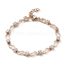 Crystal Cubic Zirconia Tennis Bracelet, Ion Plating(IP) 304 Stainless Steel Leaf Link Chains Bracelet for Women, Rose Gold, 7-1/2 inch(19cm)(BJEW-E108-03RG)