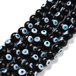 Handmade Evil Eye Lampwork Round Bead Strands, Black, 10mm, Hole: 1mm, about 39pcs/strand, 14.96 inch(LAMP-L055-10mm-28)