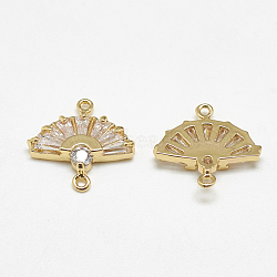 Brass Links, with Cubic Zirconia, Fan, Clear, Real 18K Gold Plated, 14x14.5x2.5mm, Hole: 1mm(KK-S347-060)