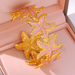 304 Stainless Steel Enamel Cuff Bangles for Women, Stacked Starfish, Golden, Pink, Inner Diameter: 2.36 inch(6cm)(WGC666F-02)